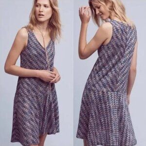 Anthropologie Brand Maeve Westwater Chevron Knit Drop Waist Dress, Purple, Med.